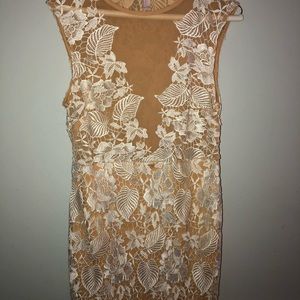 Low cut nude and white dress